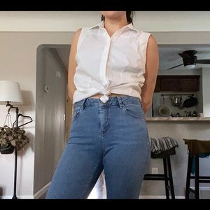 3/ $20 White Sleeveless Button Up